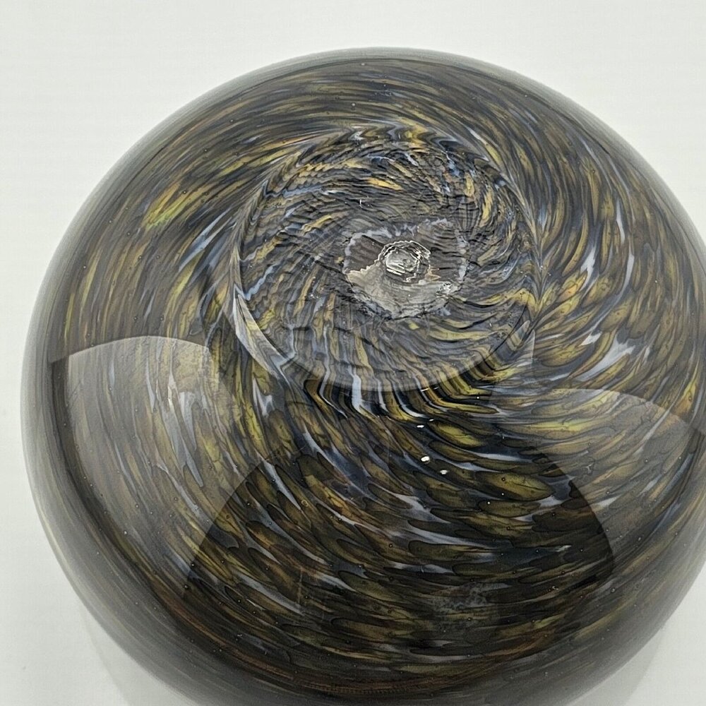 Handblown Art Glass Double Wall Swirled Brown Bowl 4" tortoise shell design - Picture 7 of 12